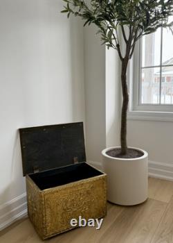 Vintage Mid-20th Century English Embossed Brass Log Box, with Rare Tavern Scenes