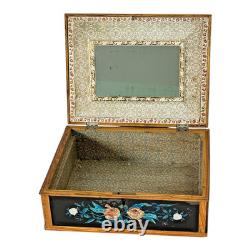 Vintage Mid-Century Floral Foilwork Glass Jewelry Trinket Box