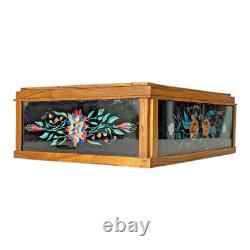 Vintage Mid-Century Floral Foilwork Glass Jewelry Trinket Box