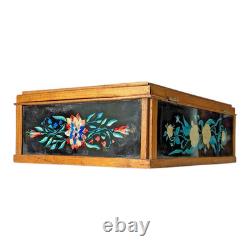 Vintage Mid-Century Floral Foilwork Glass Jewelry Trinket Box