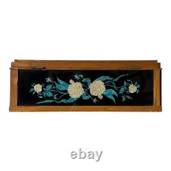 Vintage Mid-Century Floral Foilwork Glass Jewelry Trinket Box