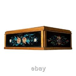 Vintage Mid-Century Floral Foilwork Glass Jewelry Trinket Box