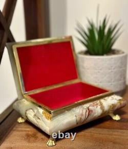 Vintage Mid-Century Rectangular Green Onyx Jewellery Box