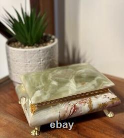 Vintage Mid-Century Rectangular Green Onyx Jewellery Box