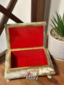 Vintage Mid-Century Rectangular Green Onyx Jewellery Box