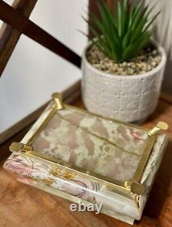 Vintage Mid-Century Rectangular Green Onyx Jewellery Box