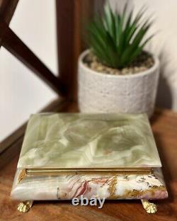 Vintage Mid-Century Rectangular Green Onyx Jewellery Box