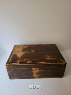 Vintage Mid-Century Wooden Cigarette Box with Distressed Finish, White