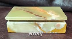 Vintage Mid-century Green Baluchistan Onyx & Brass Trinket/Jewelry Box, EUC