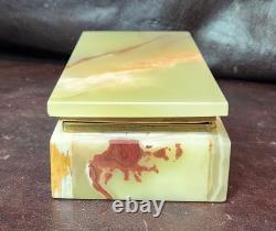 Vintage Mid-century Green Baluchistan Onyx & Brass Trinket/Jewelry Box, EUC