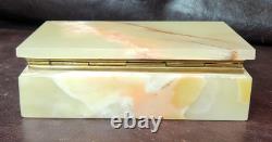 Vintage Mid-century Green Baluchistan Onyx & Brass Trinket/Jewelry Box, EUC