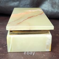 Vintage Mid-century Green Baluchistan Onyx & Brass Trinket/Jewelry Box, EUC