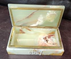 Vintage Mid-century Green Baluchistan Onyx & Brass Trinket/Jewelry Box, EUC