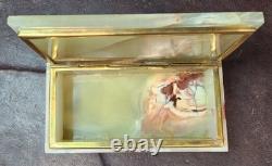 Vintage Mid-century Green Baluchistan Onyx & Brass Trinket/Jewelry Box, EUC