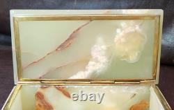Vintage Mid-century Green Baluchistan Onyx & Brass Trinket/Jewelry Box, EUC