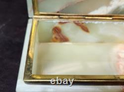 Vintage Mid-century Green Baluchistan Onyx & Brass Trinket/Jewelry Box, EUC
