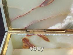 Vintage Mid-century Green Baluchistan Onyx & Brass Trinket/Jewelry Box, EUC