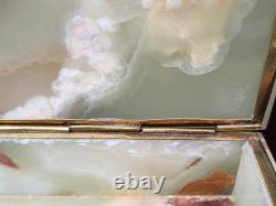 Vintage Mid-century Green Baluchistan Onyx & Brass Trinket/Jewelry Box, EUC