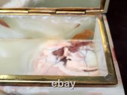 Vintage Mid-century Green Baluchistan Onyx & Brass Trinket/Jewelry Box, EUC