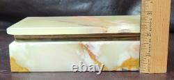 Vintage Mid-century Green Baluchistan Onyx & Brass Trinket/Jewelry Box, EUC