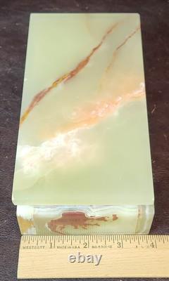 Vintage Mid-century Green Baluchistan Onyx & Brass Trinket/Jewelry Box, EUC