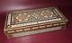 Vintage Middle East Style Ebony Flip Lid Box With Assorted Wood & Geometric Inlay