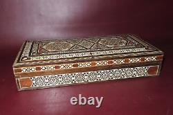 Vintage Middle East Style Ebony Flip Lid Box with Assorted Wood & Geometric Inlay