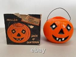 Vintage Miller Halloween Jack O Lantern Plastic Light Up Pumpkin with Original Box