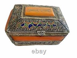 Vintage Moroccan Bakelite Trinket Jewelry Box Decorative Butterscotch Orange