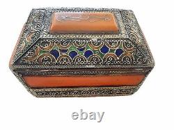 Vintage Moroccan Bakelite Trinket Jewelry Box Decorative Butterscotch Orange