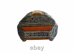 Vintage Moroccan Bakelite Trinket Jewelry Box Decorative Butterscotch Orange