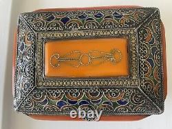 Vintage Moroccan Bakelite Trinket Jewelry Box Decorative Butterscotch Orange