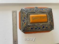 Vintage Moroccan Bakelite Trinket Jewelry Box Decorative Butterscotch Orange