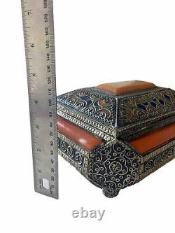 Vintage Moroccan Bakelite Trinket Jewelry Box Decorative Butterscotch Orange