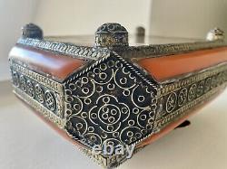 Vintage Moroccan Bakelite Trinket Jewelry Box Decorative Butterscotch Orange