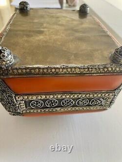 Vintage Moroccan Bakelite Trinket Jewelry Box Decorative Butterscotch Orange