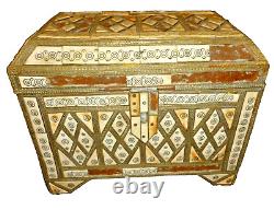Vintage Moroccan Large Chest Trunk Box Camel Bone Metal 11x13x16