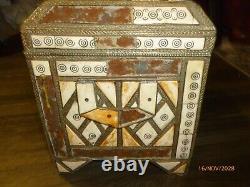 Vintage Moroccan Large Chest Trunk Box Camel Bone Metal 11x13x16