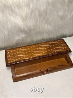 Vintage Moroccan Thuja Wood Geometric Inlay Desk Jewelry Keepsake Box Hinged Lid