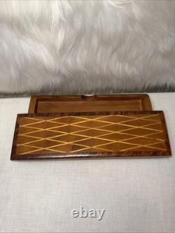 Vintage Moroccan Thuja Wood Geometric Inlay Desk Jewelry Keepsake Box Hinged Lid