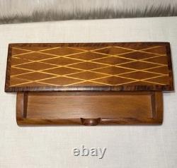 Vintage Moroccan Thuja Wood Geometric Inlay Desk Jewelry Keepsake Box Hinged Lid