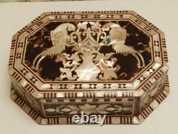 Vintage Mother of Pearl Inlay Wooden Box, Hexagonal Keepsake Trinket Jewelry Box