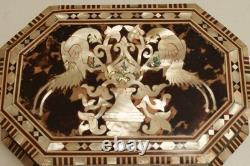 Vintage Mother of Pearl Inlay Wooden Box, Hexagonal Keepsake Trinket Jewelry Box