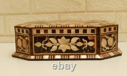 Vintage Mother of Pearl Inlay Wooden Box, Hexagonal Keepsake Trinket Jewelry Box