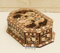 Vintage Mother of Pearl Inlay Wooden Box, Hexagonal Keepsake Trinket Jewelry Box