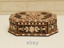 Vintage Mother of Pearl Inlay Wooden Box, Hexagonal Keepsake Trinket Jewelry Box