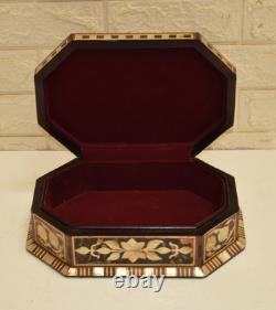 Vintage Mother of Pearl Inlay Wooden Box, Hexagonal Keepsake Trinket Jewelry Box