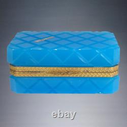 Vintage Murano Cenedese Blue Opaline Glass Crosshatch Art Glass Trinket Box+tags