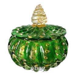 Vintage Murano Green and Gold Art Glass Lidded Box Attr to Barovier & Toso
