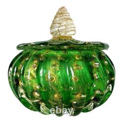 Vintage Murano Green and Gold Art Glass Lidded Box Attr to Barovier & Toso